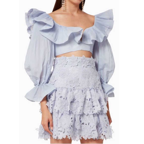 Zimmermann Lovestruck Cropped Ruffle Bodice Top Blouse in Periwinkle - Picture 2 of 16